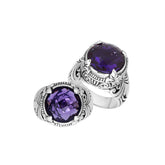 Sterling Silver Balinese Amethyst Quartz Ring With Elegant Round Shape Design